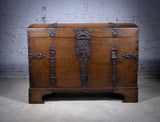 Large 17th Century Oak & Iron Bound Baroque Chest With Original Key, c.1700 - Harrington Antiques