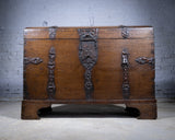 Large 17th Century Oak & Iron Bound Baroque Chest With Original Key, c.1700 - Harrington Antiques