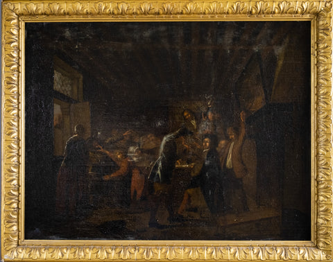 Large 18th Century Oil In Manner of Pieter Jansz Quast (1605-1647) - Tavern Fight Over A Card Game - Harrington Antiques