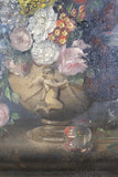 Large 18th Century Oil On Canvas - Still Life Of Flowers With Cupid Urn. - Harrington Antiques