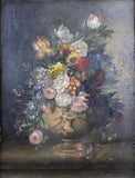 Large 18th Century Oil On Canvas - Still Life Of Flowers With Cupid Urn. - Harrington Antiques