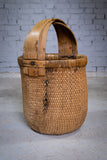 Large 19th Century Chinese Woven Rice Basket With Wooden Handle - Harrington Antiques