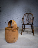 Large 19th Century Chinese Woven Rice Basket With Wooden Handle - Harrington Antiques