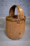 Large 19th Century Chinese Woven Rice Basket With Wooden Handle - Harrington Antiques