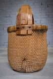 Large 19th Century Chinese Woven Rice Basket With Wooden Handle - Harrington Antiques