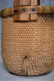 Large 19th Century Chinese Woven Rice Basket With Wooden Handle - Harrington Antiques