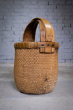 Large 19th Century Chinese Woven Rice Basket With Wooden Handle - Harrington Antiques