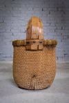 Large 19th Century Chinese Woven Rice Basket With Wooden Handle - Harrington Antiques