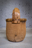 Large 19th Century Chinese Woven Rice Basket With Wooden Handle - Harrington Antiques