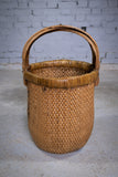 Large 19th Century Chinese Woven Rice Basket With Wooden Handle - Harrington Antiques