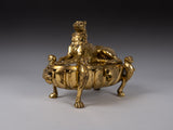 Large 19th Century Gilt Bronze Inkwell With Hound & Monopedic Lion Legs - Harrington Antiques