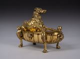 Large 19th Century Gilt Bronze Inkwell With Hound & Monopedic Lion Legs - Harrington Antiques