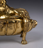 Large 19th Century Gilt Bronze Inkwell With Hound & Monopedic Lion Legs - Harrington Antiques