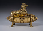 Large 19th Century Gilt Bronze Inkwell With Hound & Monopedic Lion Legs - Harrington Antiques