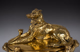 Large 19th Century Gilt Bronze Inkwell With Hound & Monopedic Lion Legs - Harrington Antiques