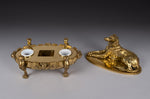 Large 19th Century Gilt Bronze Inkwell With Hound & Monopedic Lion Legs - Harrington Antiques