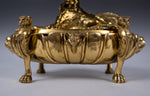 Large 19th Century Gilt Bronze Inkwell With Hound & Monopedic Lion Legs - Harrington Antiques