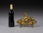 Large 19th Century Gilt Bronze Inkwell With Hound & Monopedic Lion Legs - Harrington Antiques