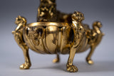 Large 19th Century Gilt Bronze Inkwell With Hound & Monopedic Lion Legs - Harrington Antiques