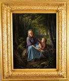 Large 19th Century Oil On Canvas - Grandmother & Child In Woodland. - Harrington Antiques