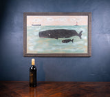 Large Cornish Folk Art Of Whale & Calf In Seascape - Harrington Antiques