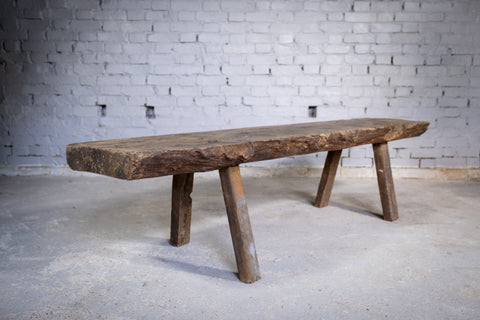 Large Early 19th Century Single Slab Oak Pig Bench. - Harrington Antiques