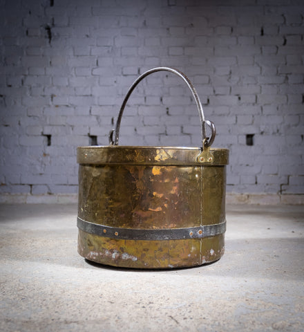 Large Georgian Brass, Copper & Iron Log Bucket / Bin. - Harrington Antiques