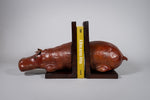 Large Red Leather Hippo Bookends - Harrington Antiques