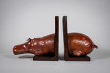 Large Red Leather Hippo Bookends - Harrington Antiques