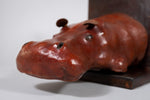 Large Red Leather Hippo Bookends - Harrington Antiques