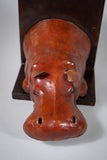 Large Red Leather Hippo Bookends - Harrington Antiques