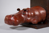 Large Red Leather Hippo Bookends - Harrington Antiques