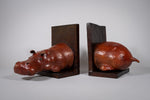 Large Red Leather Hippo Bookends - Harrington Antiques