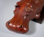 Large Red Leather Hippo Bookends - Harrington Antiques