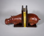 Large Red Leather Hippo Bookends - Harrington Antiques