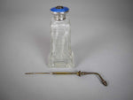 Large Sterling Silver, Blue Guilloche Enamel and Cut Glass Scent / Perfume Bottle. C.1930s. - Harrington Antiques