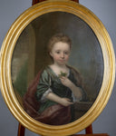 Late 18th/Early 19th Century Oval Portrait Of Girl Holding A Flower - Oil On Canvas. - Harrington Antiques