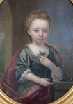 Late 18th/Early 19th Century Oval Portrait Of Girl Holding A Flower - Oil On Canvas. - Harrington Antiques