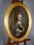 Late 18th/Early 19th Century Oval Portrait Of Girl Holding A Flower - Oil On Canvas. - Harrington Antiques