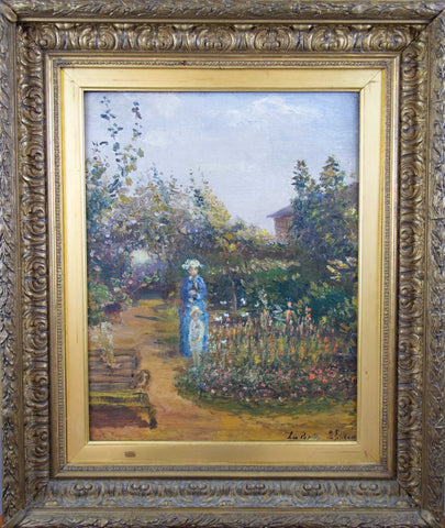 Mid 19th Century French School Impressionist Oil On Canvas - Mother & Child In Garden. - Harrington Antiques