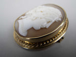 Mid-Century 9 Carat Gold Bullmouth Shell Cameo Brooch (Artist Signed). - Harrington Antiques