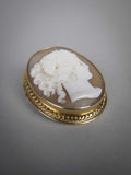 Mid-Century 9 Carat Gold Bullmouth Shell Cameo Brooch (Artist Signed). - Harrington Antiques