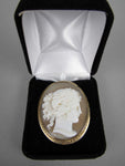 Mid-Century 9 Carat Gold Bullmouth Shell Cameo Brooch (Artist Signed). - Harrington Antiques