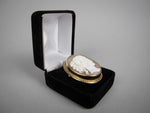 Mid-Century 9 Carat Gold Bullmouth Shell Cameo Brooch (Artist Signed). - Harrington Antiques