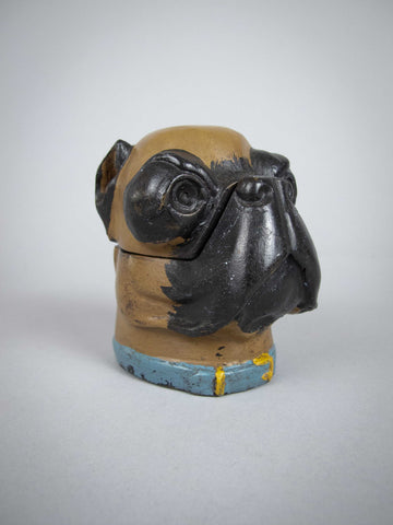 Mid Century Cold Painted Bronze Pug Dog Inkwell - Harrington Antiques