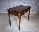 Mid Victorian Oak Writing Desk With Single Drawer, Key & Ceramic Castors. - Harrington Antiques