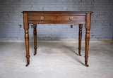 Mid Victorian Oak Writing Desk With Single Drawer, Key & Ceramic Castors. - Harrington Antiques