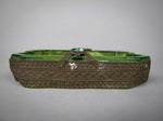 Near Pair of Czech Green Intaglio Dishes With Brass Filigree and Jewel Detail. - Harrington Antiques