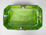 Near Pair of Czech Green Intaglio Dishes With Brass Filigree and Jewel Detail. - Harrington Antiques