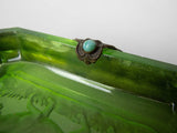 Near Pair of Czech Green Intaglio Dishes With Brass Filigree and Jewel Detail. - Harrington Antiques